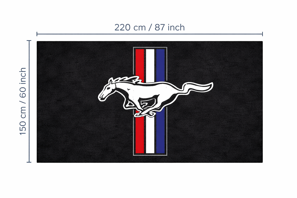 Ford Mustang Tri-Bar Garage Floor Mat - 5x7 ft (60x87") Non-Slip Area Rug / Wall Decor