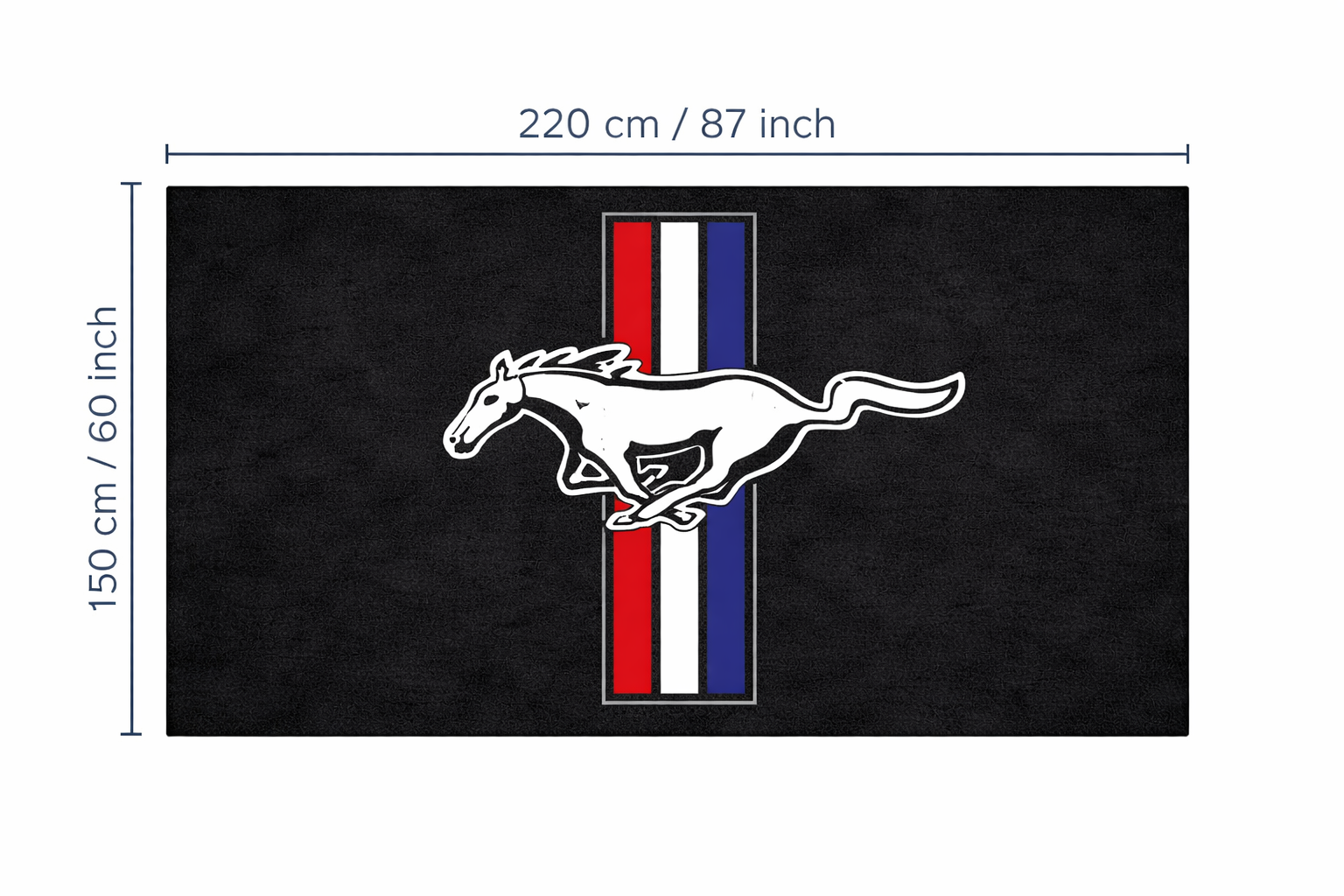 Ford Mustang Tri-Bar Garage Floor Mat - 5x7 ft (60x87") Non-Slip Area Rug / Wall Decor