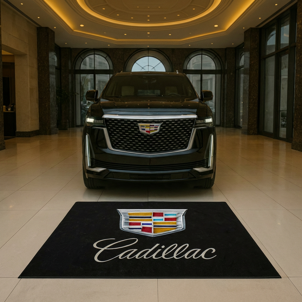 Cadillac Crest Luxury Garage Floor Mat - 5x7 ft (60x87") Premium Non-Slip Showroom Rug & Wall Decor