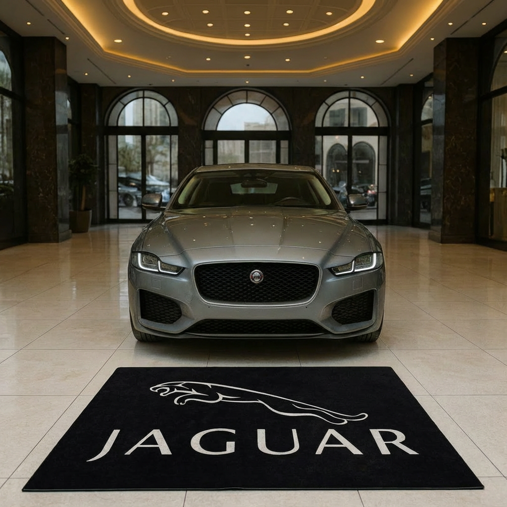Jaguar Leaper Logo Premium Garage Floor Mat - 5x7 ft (60x87") Non-Slip Luxury Area Rug & Wall Decor