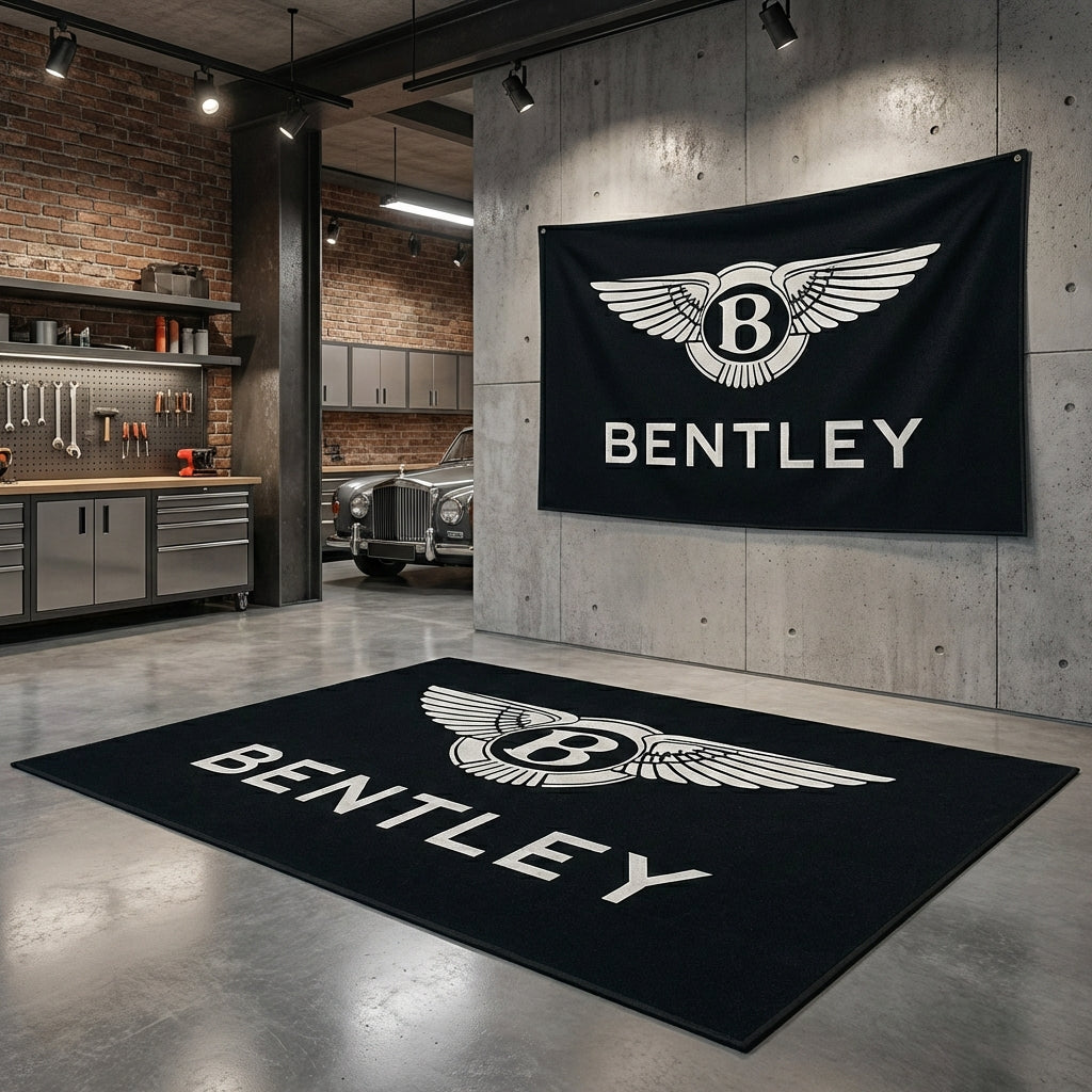 Bentley Motors Luxury Garage Floor Mat - 5x7 ft (60x87") Elite Non-Slip Showroom Rug & Wall Decor