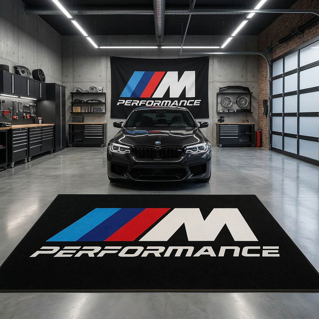 BMW M Power Performance Garage Floor Mat - 5x7 ft (60x87") Non-Slip M Logo Area Rug & Wall Decor