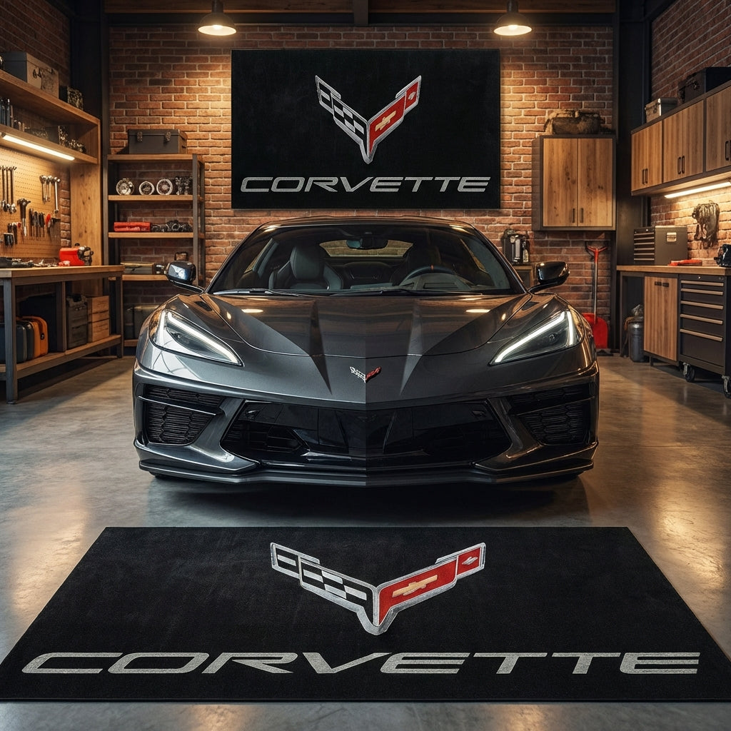 Corvette Logo Large Garage Floor Mat - 5x7 ft (60x87") Premium Non-Slip Area Rug & Wall Decor