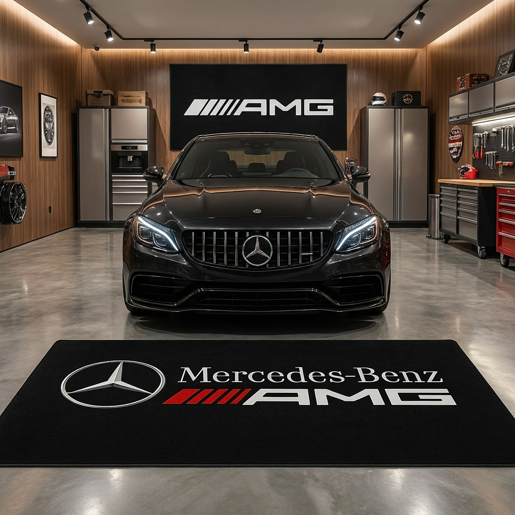Mercedes-AMG Performance Garage Floor Mat - 5x7 ft (60x87") Premium Non-Slip Area Rug & Wall Decor