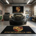 Porsche Crest Logo Premium Garage Floor Mat - 5x7 ft (60x87") Elite Non-Slip Showroom Rug & Wall Decor