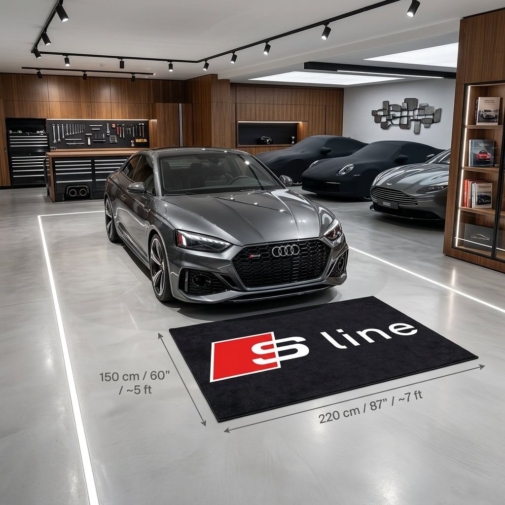Audi S Line Garage Floor Mat - 5x7 ft (60x87") Non-Slip Area Rug / Wall Decor
