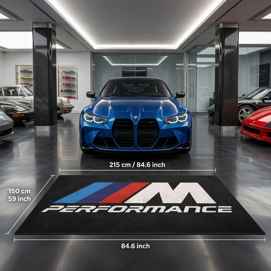 BMW M Performance Garage Floor Mat - 5x7 ft (60x87") Non-Slip Area Rug / Wall Decor