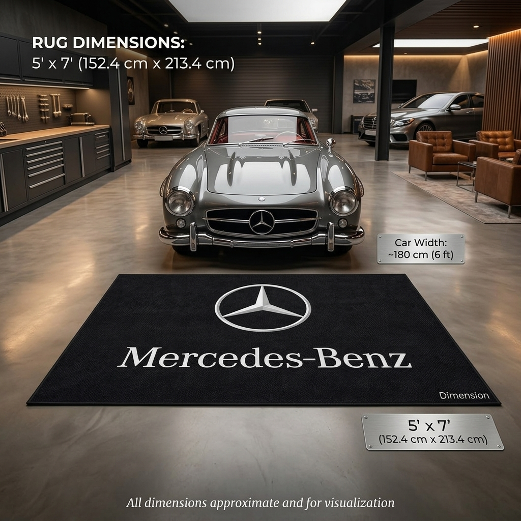 Mercedes-Benz Garage Floor Mat - 5x7 ft (60x87") Non-Slip Area Rug / Wall Decor