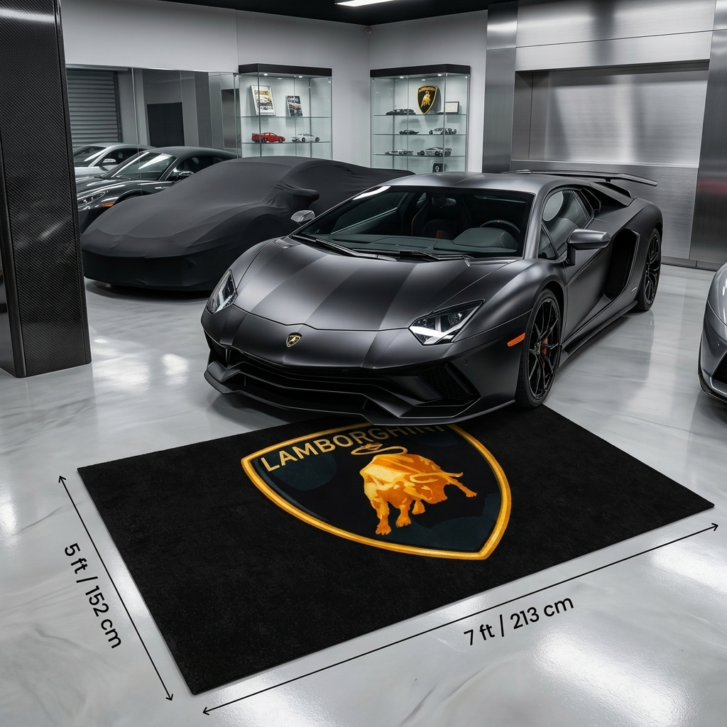 Lamborghini Garage Floor Mat - 5x7 ft (60x87") Non-Slip Area Rug / Wall Decor
