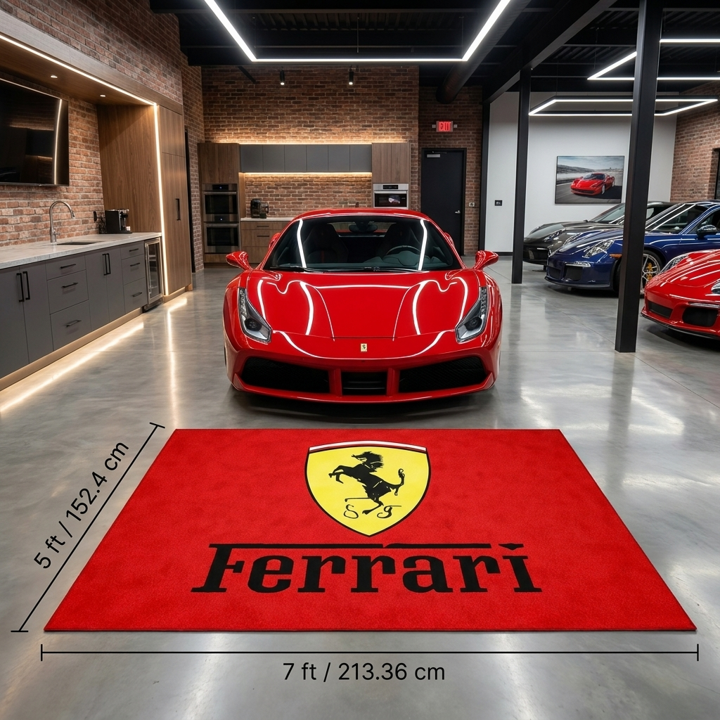 Ferrari Scuderia Garage Floor Mat - 5x7 ft (60x87") Non-Slip Area Rug / Wall Decor