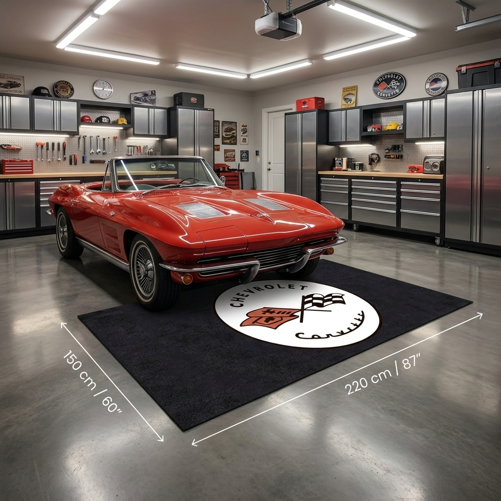 Corvette C2 Logo Garage Floor Mat - 5x7 ft (60x87") Non-Slip Area Rug / Wall Decor