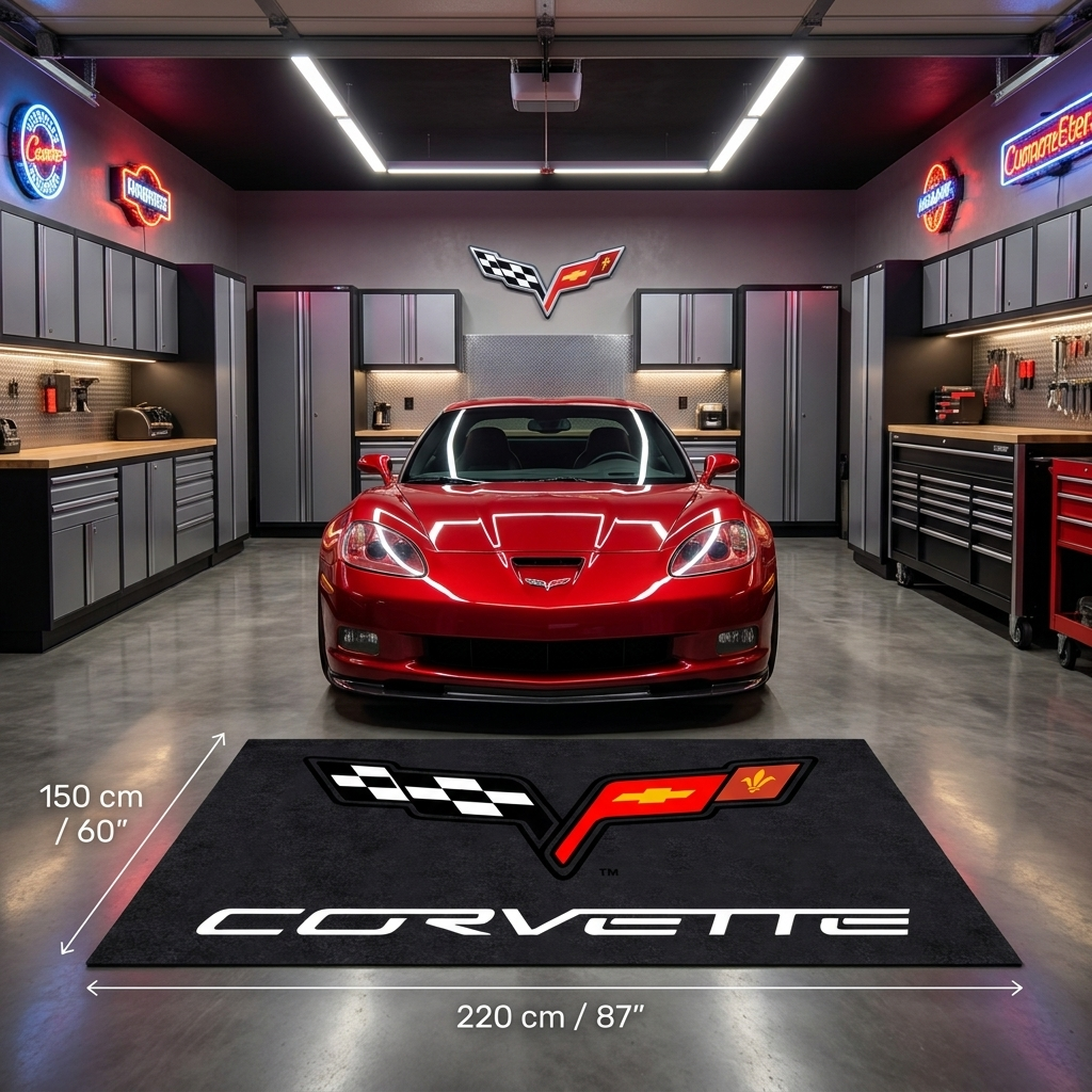 Corvette C6 Garage Floor Mat - 5x7 ft (60x87") Non-Slip Area Rug / Wall Decor