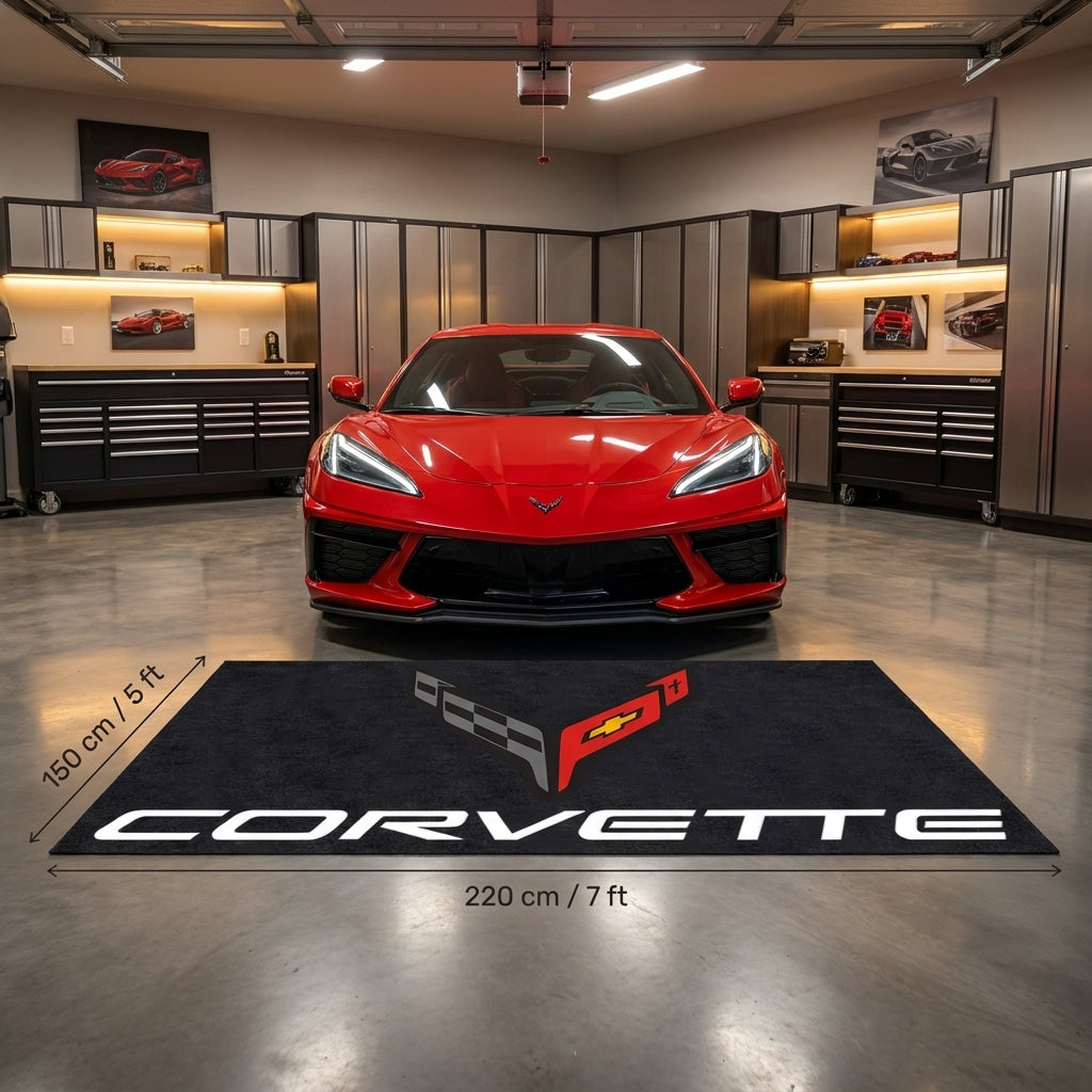 Corvette C8 Garage Floor Mat - 5x7 ft (60x87") Non-Slip Area Rug / Wall Decor
