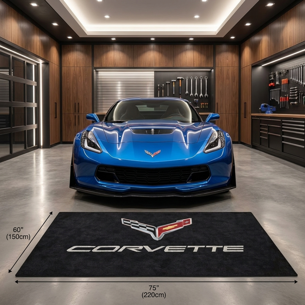 Corvette C7 Garage Floor Mat - 5x7 ft (60x75") Non-Slip Area Rug / Wall Decor
