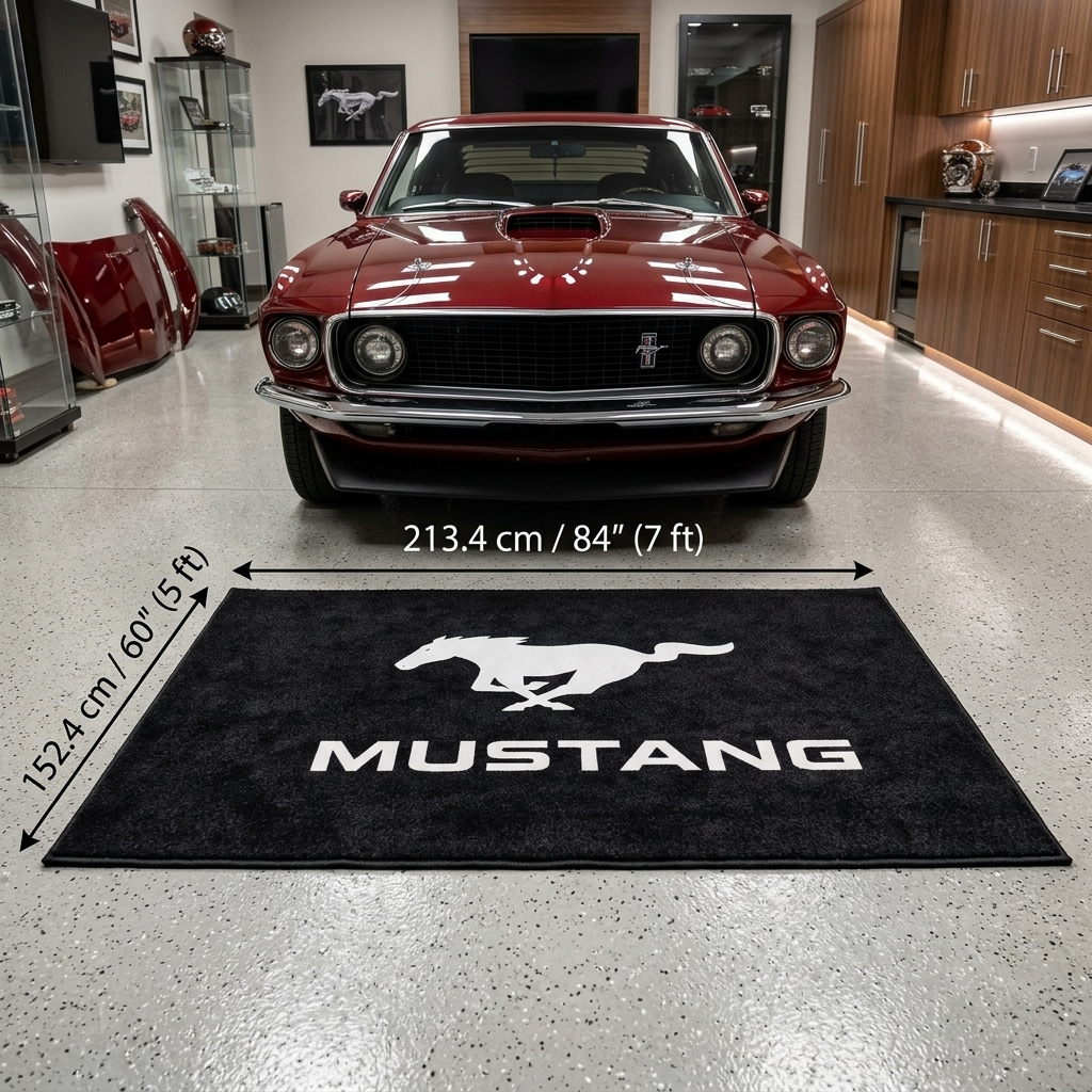 Ford Mustang Garage Floor Mat - 5x7 ft (60x87") Non-Slip Area Rug / Wall Decor