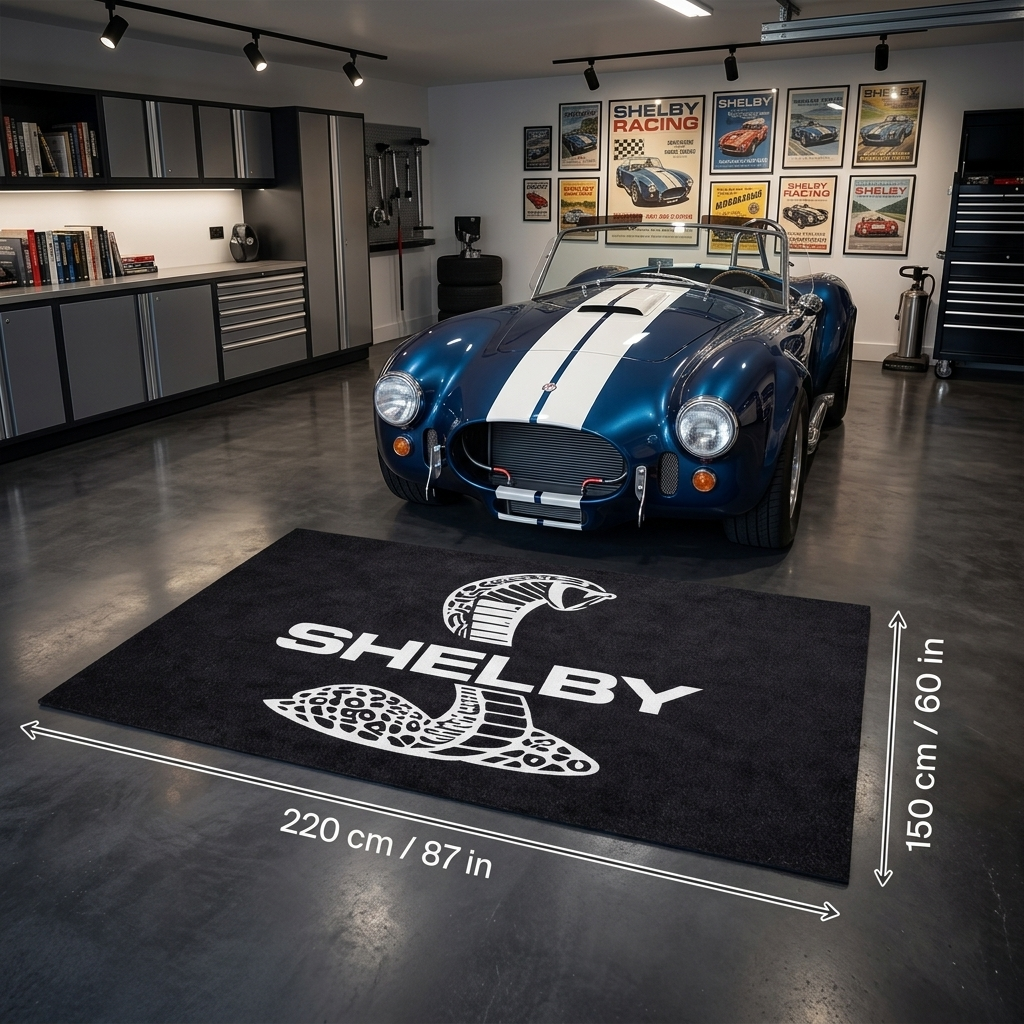 Shelby Cobra Garage Floor Mat - 5x7 ft (60x87") Non-Slip Area Rug / Wall Decor