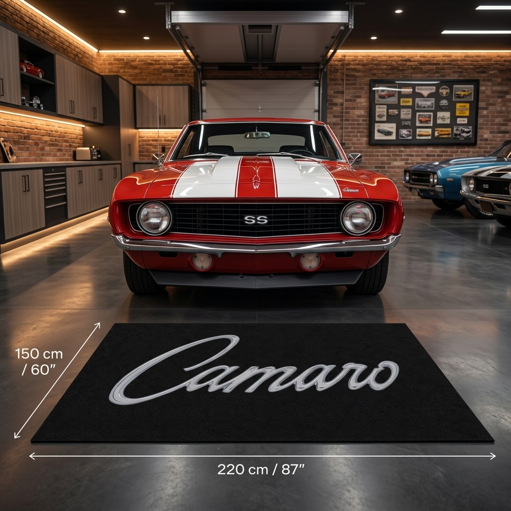 Camaro Classic Script Garage Floor Mat - 5x7 ft (60x87") Non-Slip Area Rug / Wall Decor