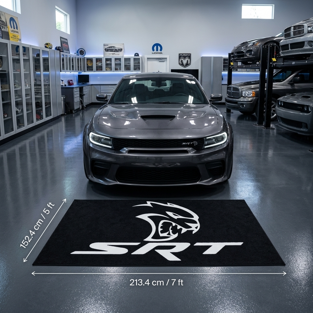 Dodge SRT Hellcat Garage Floor Mat - 5x7 ft (60x87") Non-Slip Area Rug / Wall Decor