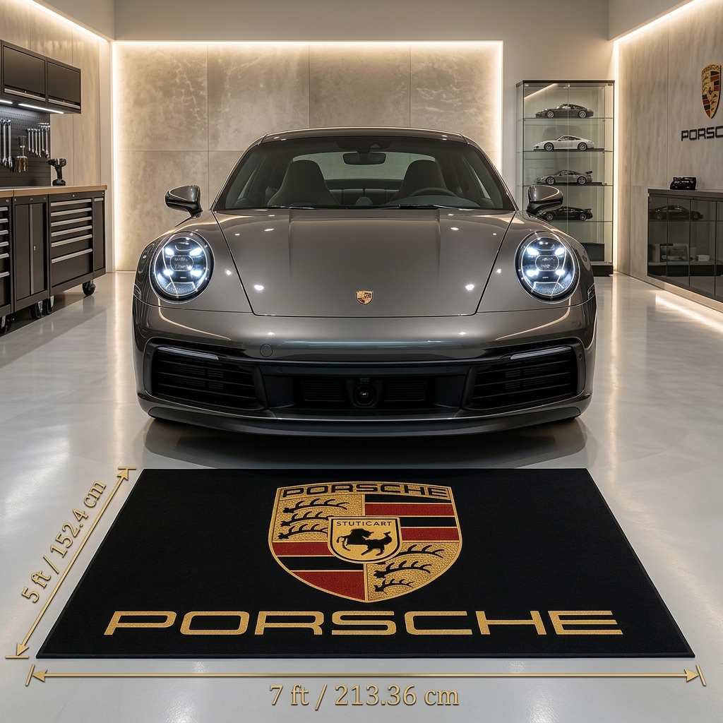Porsche Garage Floor Mat - 5x7 ft (60x87") Non-Slip Area Rug / Wall Decor
