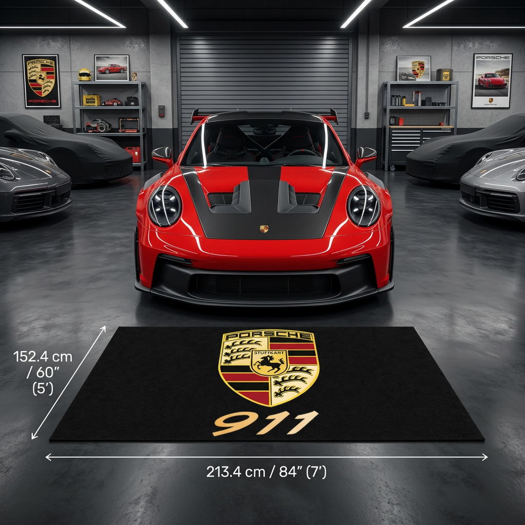 Porsche 911 Garage Floor Mat - 5x7 ft (60x87") Non-Slip Area Rug / Wall Decor
