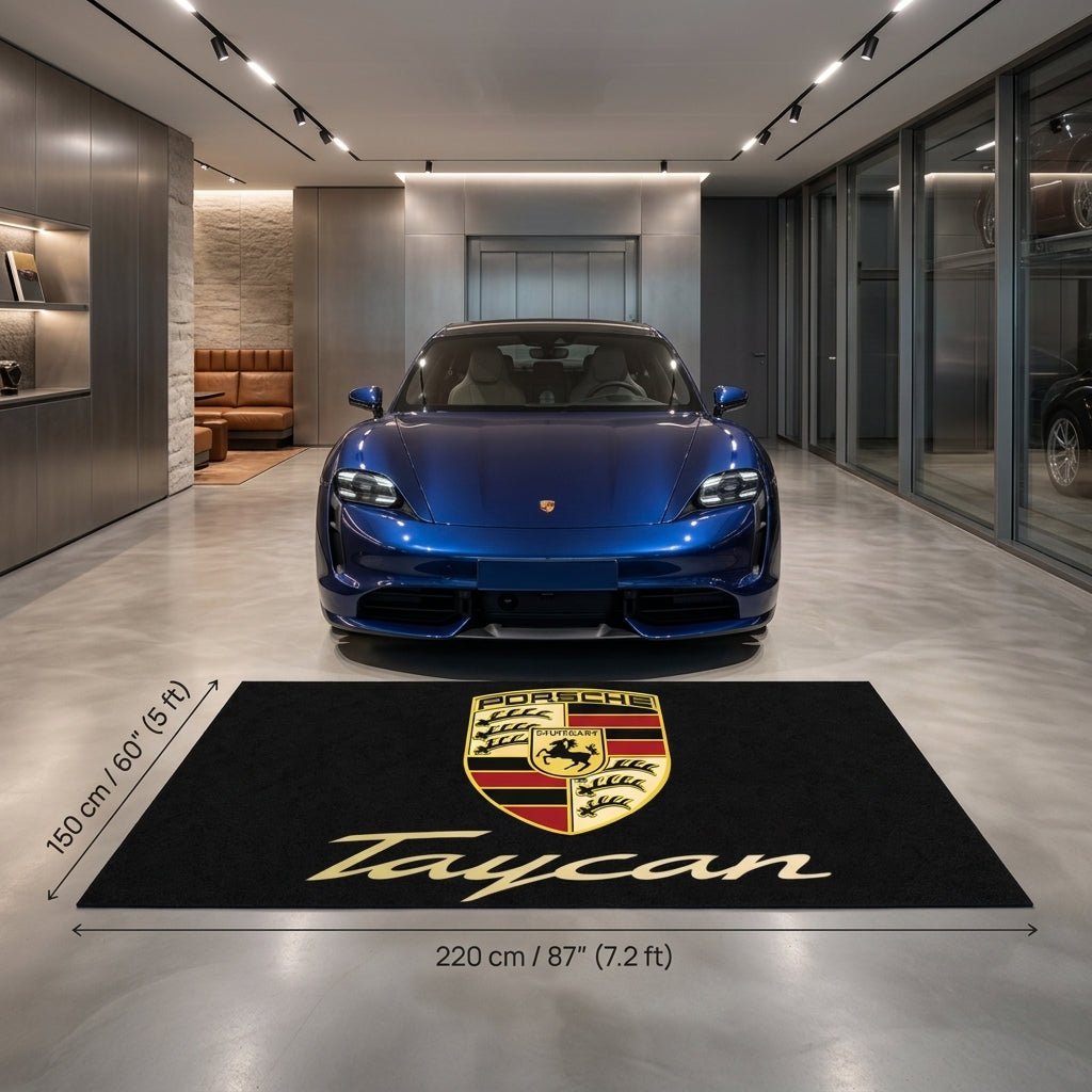 Porsche Taycan Garage Floor Mat - 5x7 ft (60x87") Non-Slip Area Rug / Wall Decor