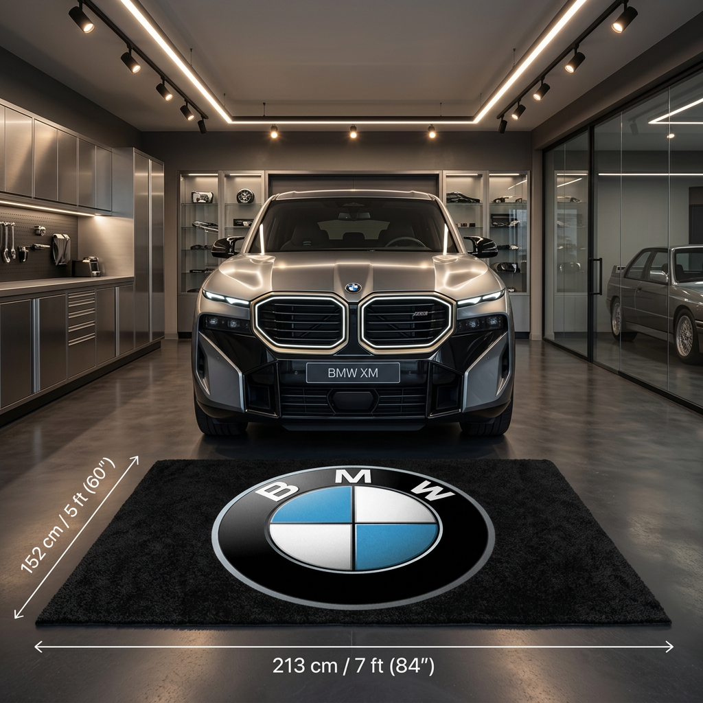 BMW Garage Floor Mat - 5x7 ft (60x87") Non-Slip Area Rug / Wall Decor