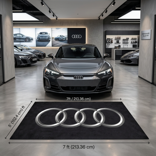 Audi Four Rings Garage Floor Mat - 5x7 ft (60x87") Non-Slip Area Rug / Wall Decor