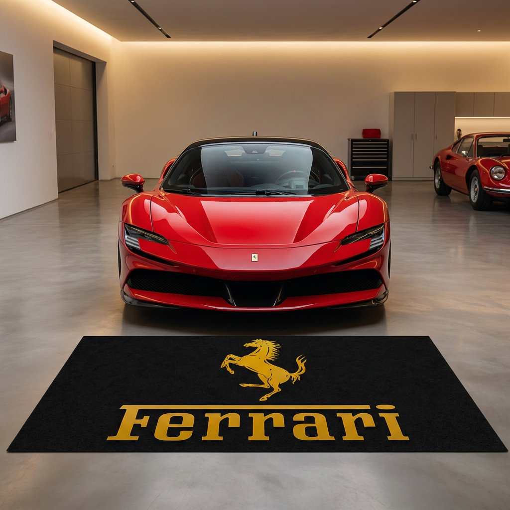 Ferrari Prancing Horse Garage Floor Mat - 5x7 ft (60x87") Non-Slip Area Rug / Wall Decor