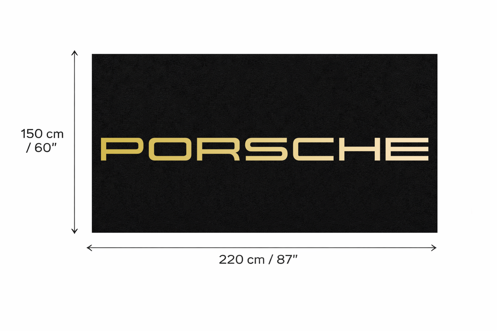 Porsche Wordmark Garage Floor Mat - 5x7 ft (60x87") Non-Slip Area Rug / Wall Decor